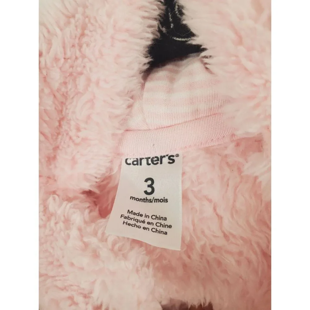 Carters One Piece Fleece Infant 3‎ Months Pink Hooded Long Sleeve Warm